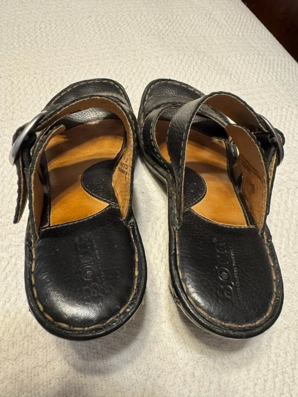 Born Black Leather Wedge Sandals Sz. 6